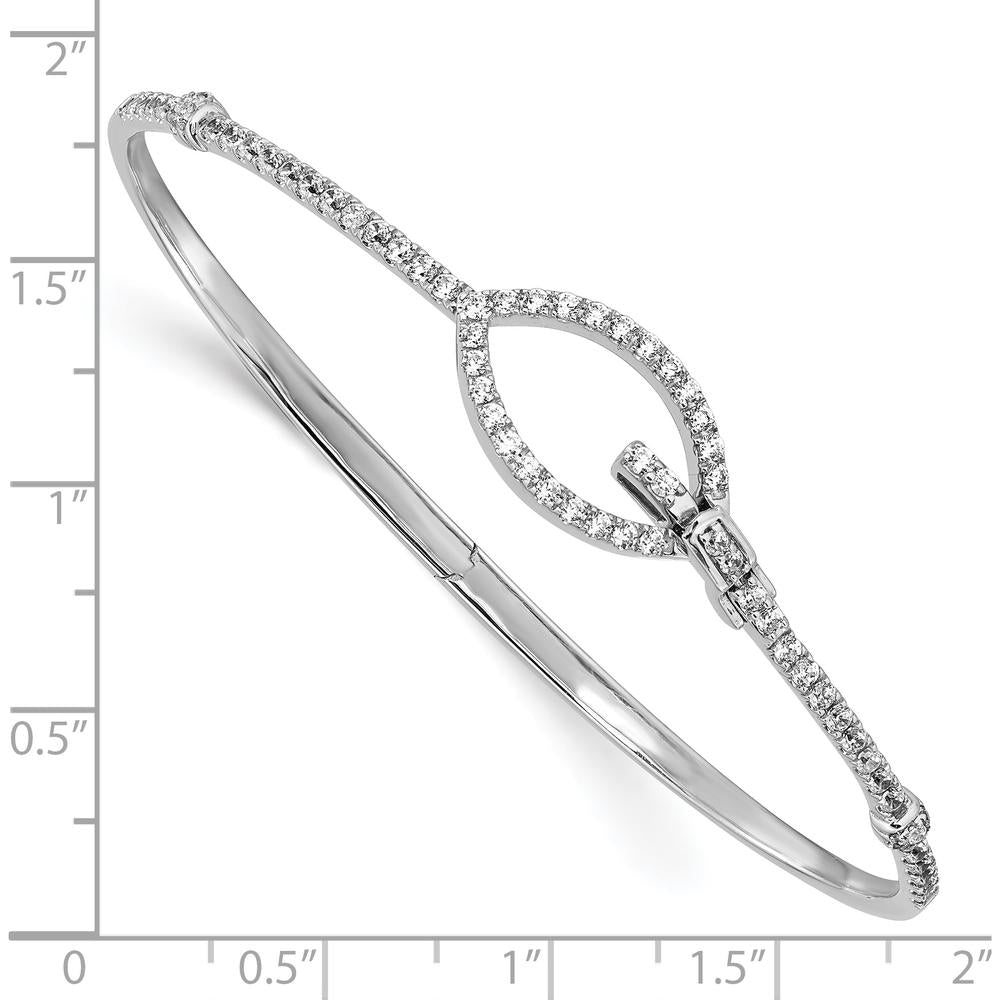 14K White Gold Polished Diamond Hinged Oval Bangle Bracelet - 7/8 Carats Total Diamond Weight by Oro Pregiato