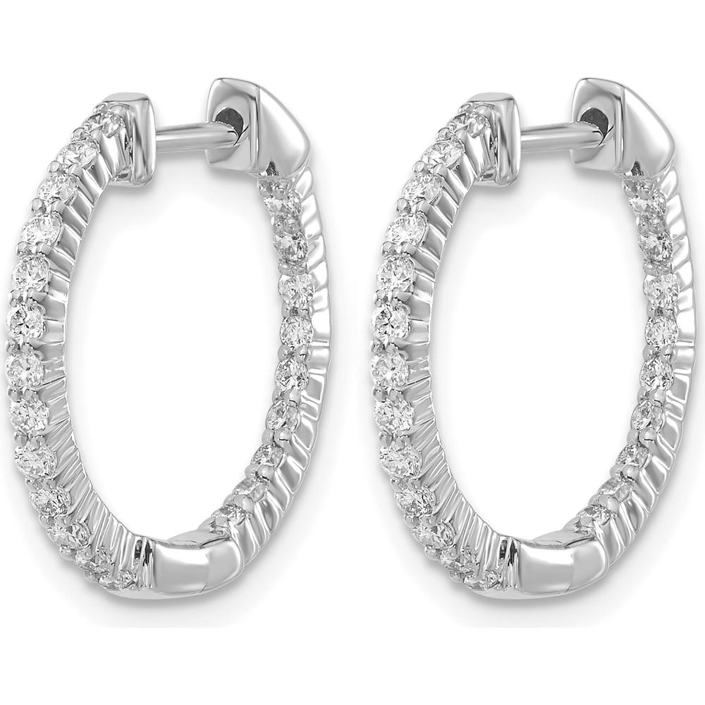 14K White Gold Polished Diamond In/Out Hinged Hoop Earrings - 0.022 Carat Total Diamond Weight by Monteluci Fine Jewelry