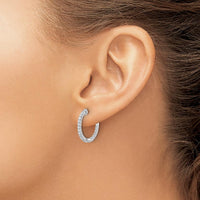 14K White Gold Polished Diamond In/Out Hinged Hoop Earrings - 0.022 Carat Total Diamond Weight by Monteluci Fine Jewelry