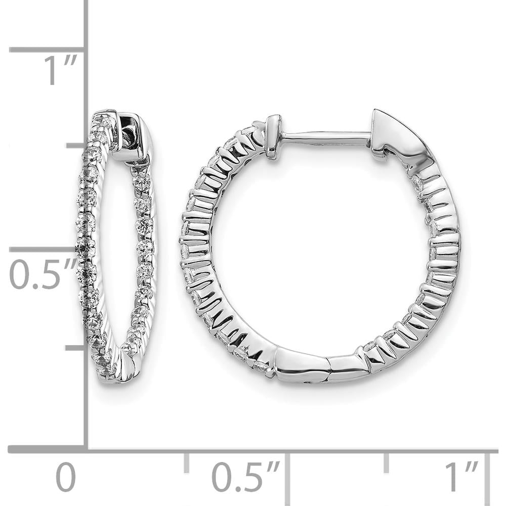 14K White Gold Polished Diamond In/Out Hinged Hoop Earrings - 0.022 Carat Total Diamond Weight by Monteluci Fine Jewelry