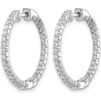 14K White Gold Polished Diamond In/Out Hinged Hoop Earrings - 0.022 Carat Total Diamond Weight by Monteluci Fine Jewelry