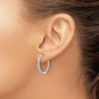 14K White Gold Polished Diamond In/Out Hinged Hoop Earrings - 0.022 Carat Total Diamond Weight by Monteluci Fine Jewelry
