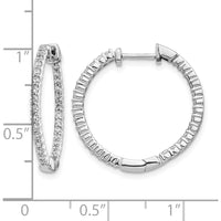 14K White Gold Polished Diamond In/Out Hinged Hoop Earrings - 0.022 Carat Total Diamond Weight by Monteluci Fine Jewelry
