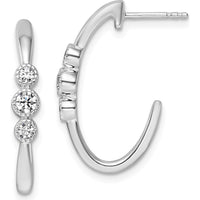 14K White Gold Polished Diamond J-Hoop Post Earrings - 0.30 Carats Total Diamond Weight by Oro Pregiato
