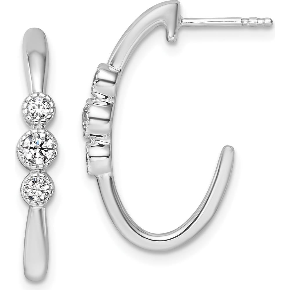 14K White Gold Polished Diamond J-Hoop Post Earrings - 0.30 Carats Total Diamond Weight by Oro Pregiato