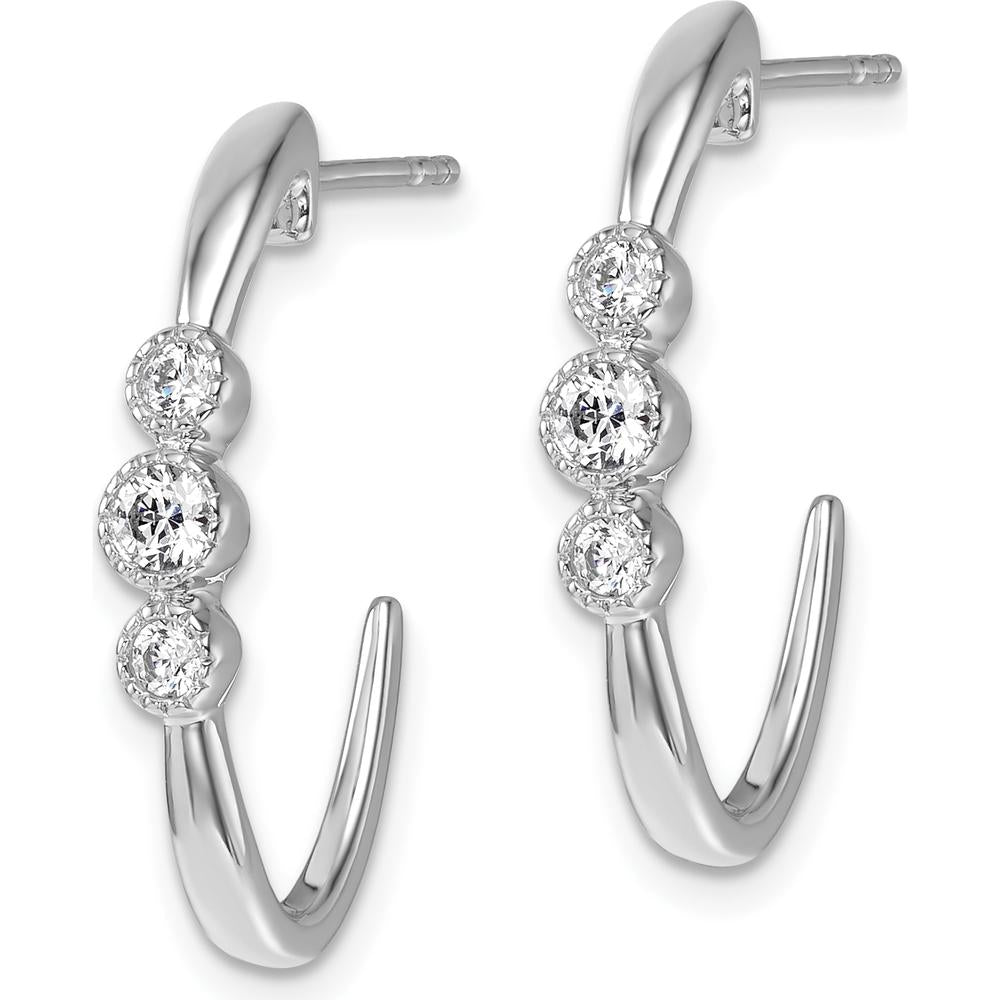 14K White Gold Polished Diamond J-Hoop Post Earrings - 0.30 Carats Total Diamond Weight by Oro Pregiato
