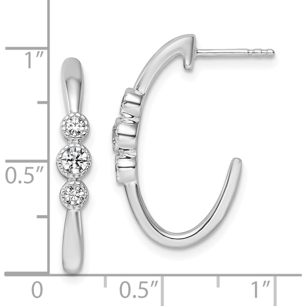 14K White Gold Polished Diamond J-Hoop Post Earrings - 0.30 Carats Total Diamond Weight by Oro Pregiato