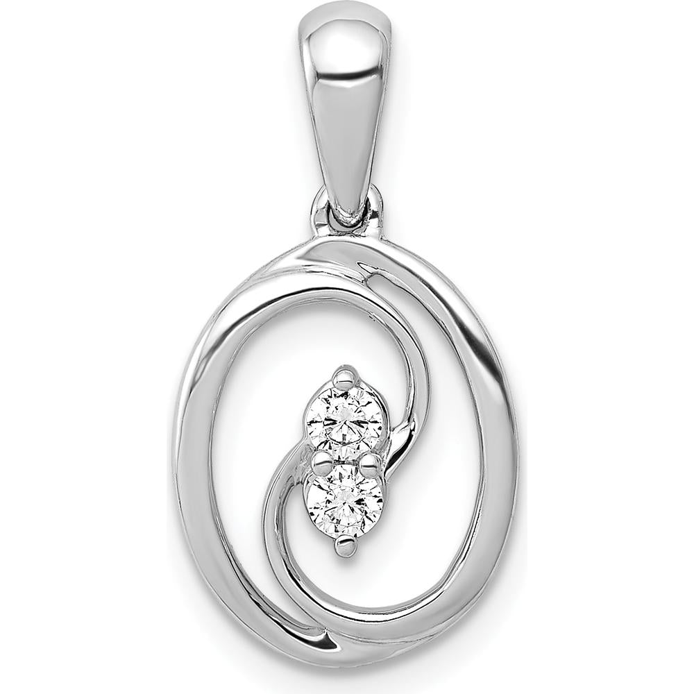 14K White Gold Polished Diamond Oval Pendant with 1/8 Carat Round Diamonds by Monteluci Fine Jewelry