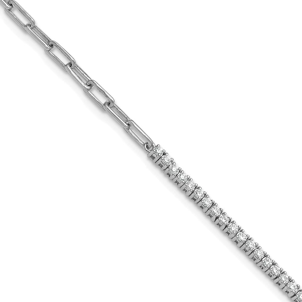 14K White Gold Polished Diamond Paperclip Link Bracelet - 0.7 Carats Total Diamond Weight by Oro Pregiato