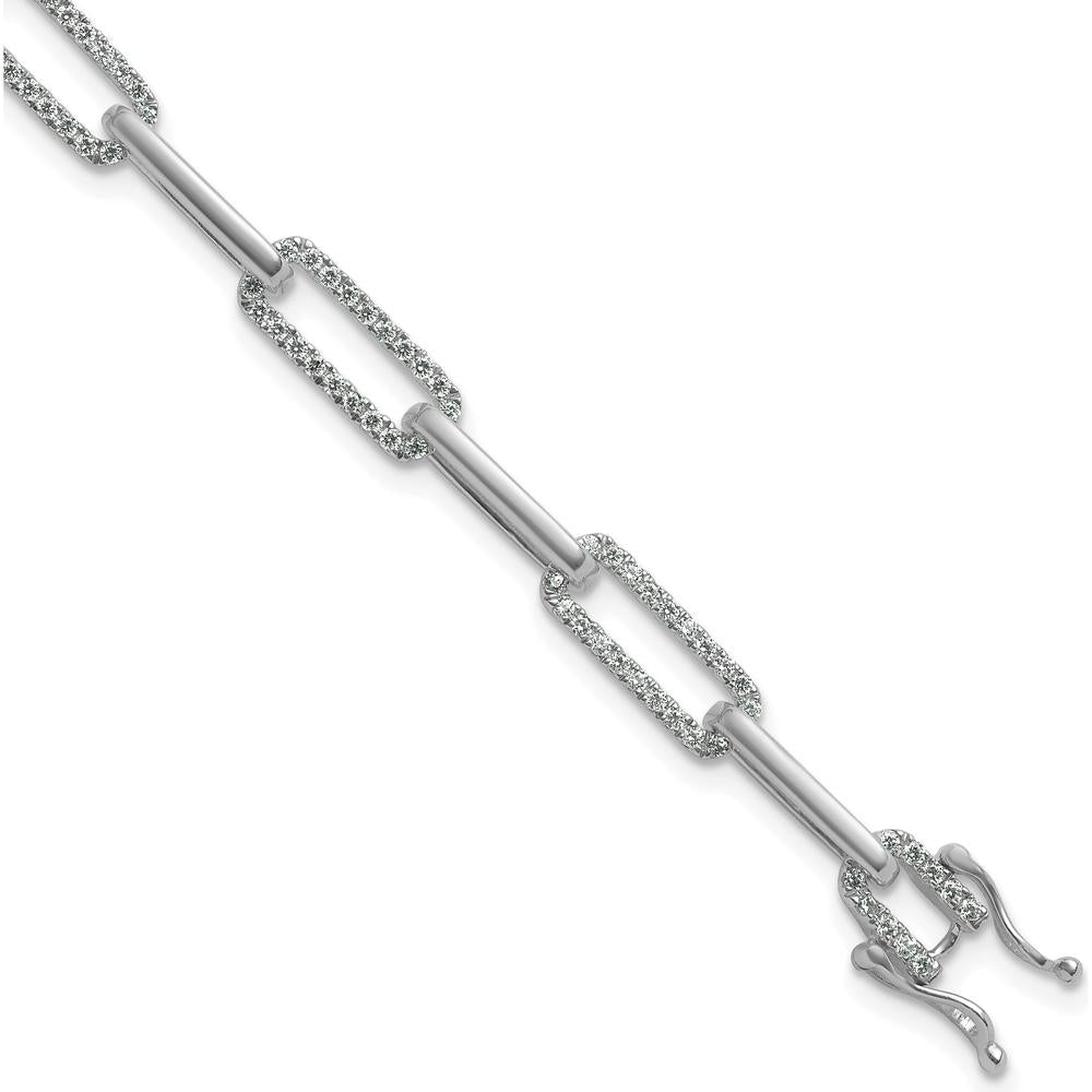 14K White Gold Polished Diamond Paperclip Link Bracelet - 1.4 Carats Total Diamond Weight by Oro Pregiato