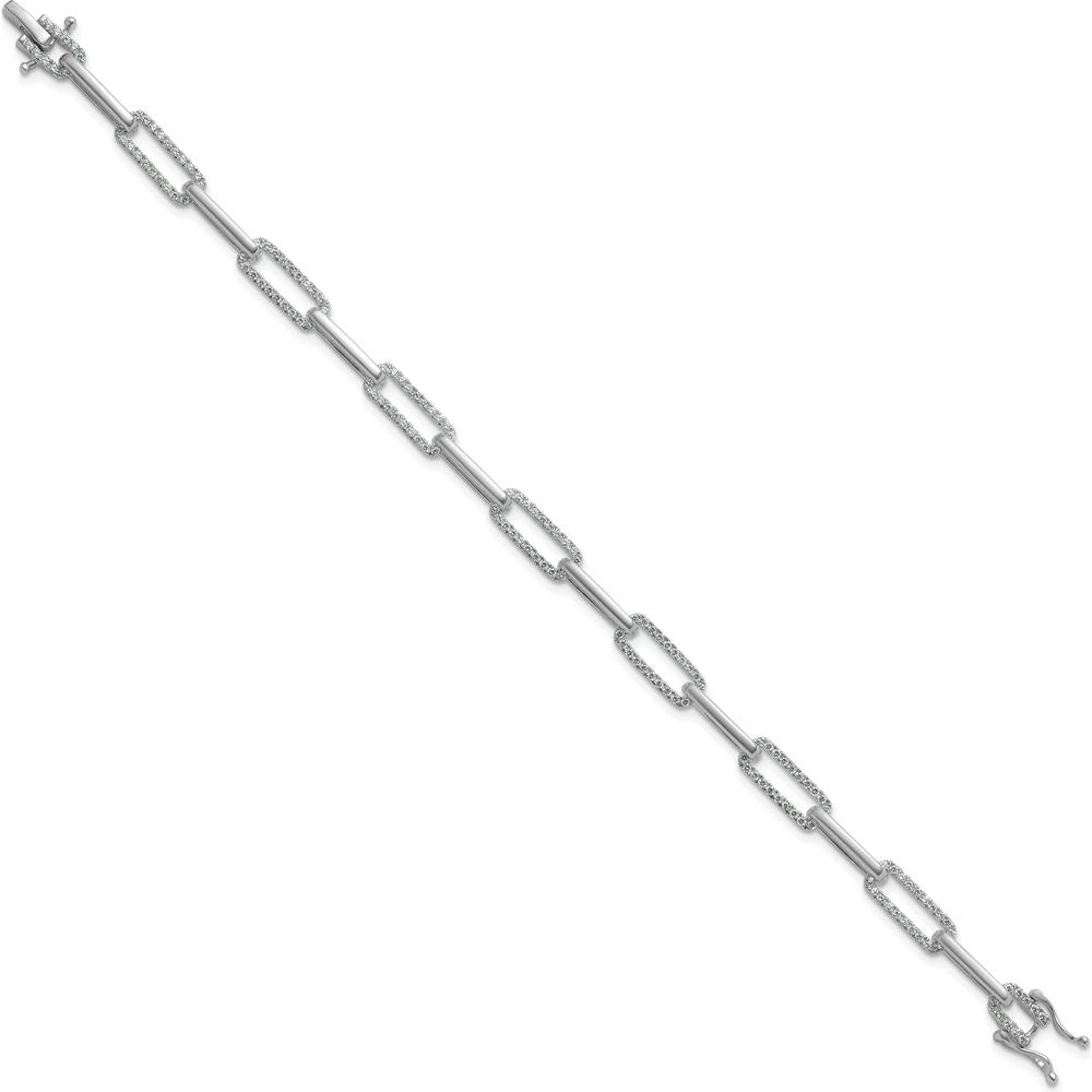 14K White Gold Polished Diamond Paperclip Link Bracelet - 1.4 Carats Total Diamond Weight by Oro Pregiato