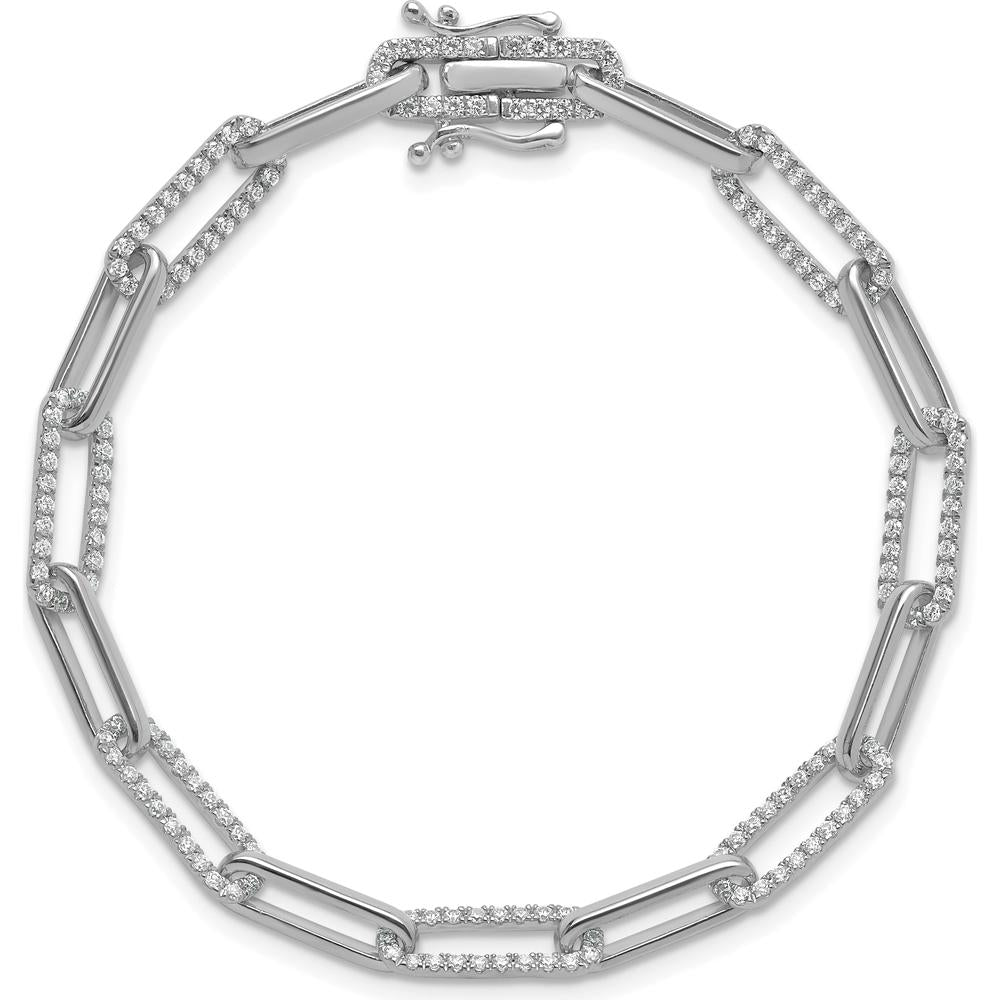 14K White Gold Polished Diamond Paperclip Link Bracelet - 1.4 Carats Total Diamond Weight by Oro Pregiato