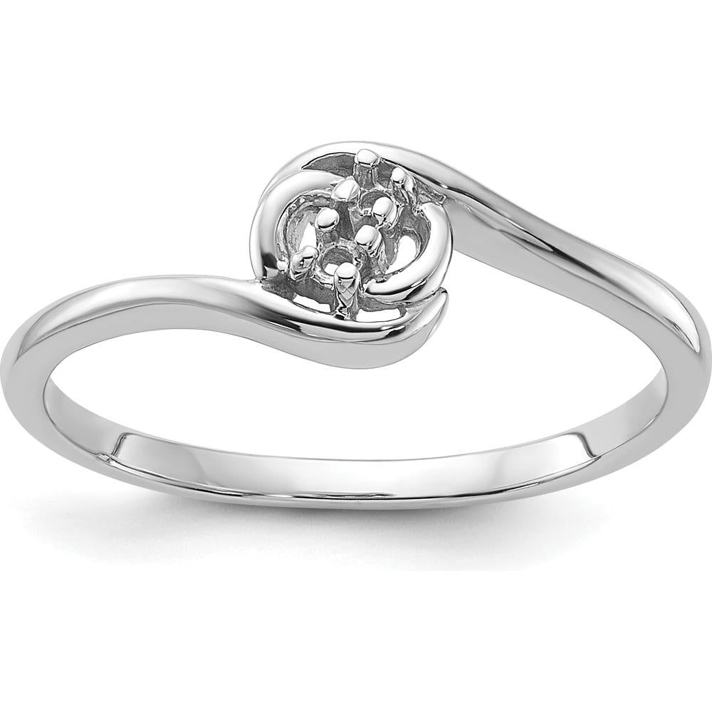 14K White Gold Polished Diamond Ring Mounting with Round Stone Settings - Customizable Design Base by Oro Pregiato
