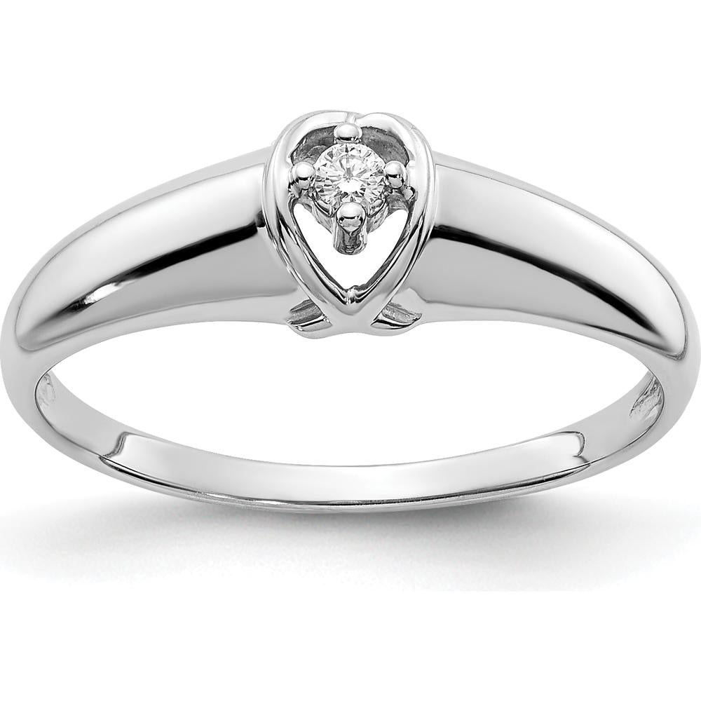 14K White Gold Polished Diamond Ring with 1.8mm Round Diamond - 0.025 Carat Total Diamond Weight by Monteluci Fine Jewelry