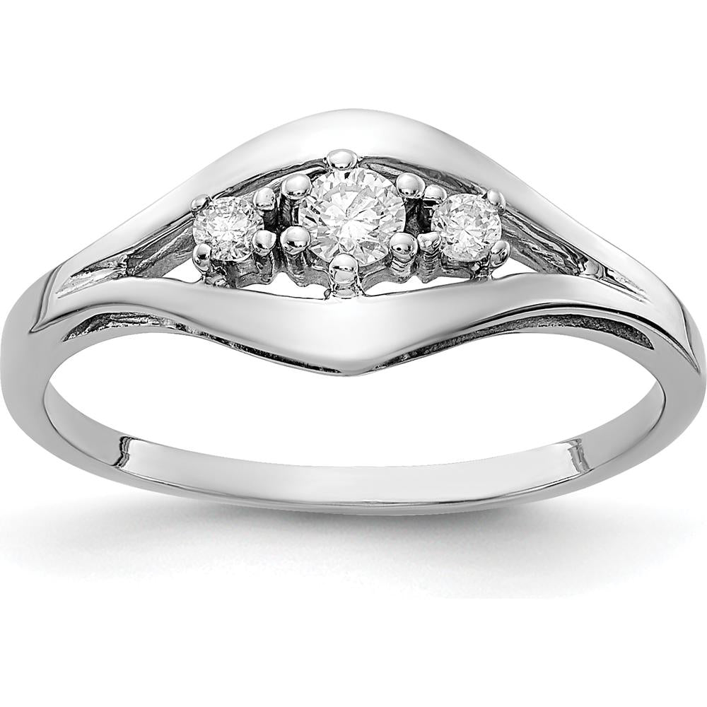 14K White Gold Polished Diamond Ring with Round Faceted Diamonds - 0.135 Carat Total Diamond Weight by Monteluci Fine Jewelry