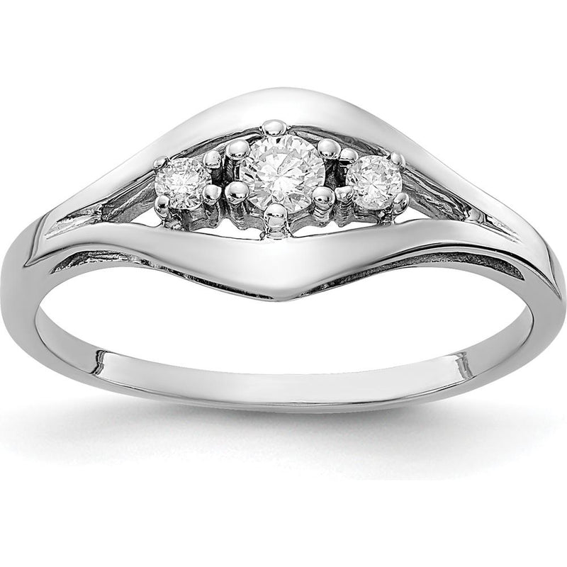 14K White Gold Polished Diamond Ring with Round Faceted Diamonds - 0.135 Carat Total Diamond Weight by Monteluci Fine Jewelry