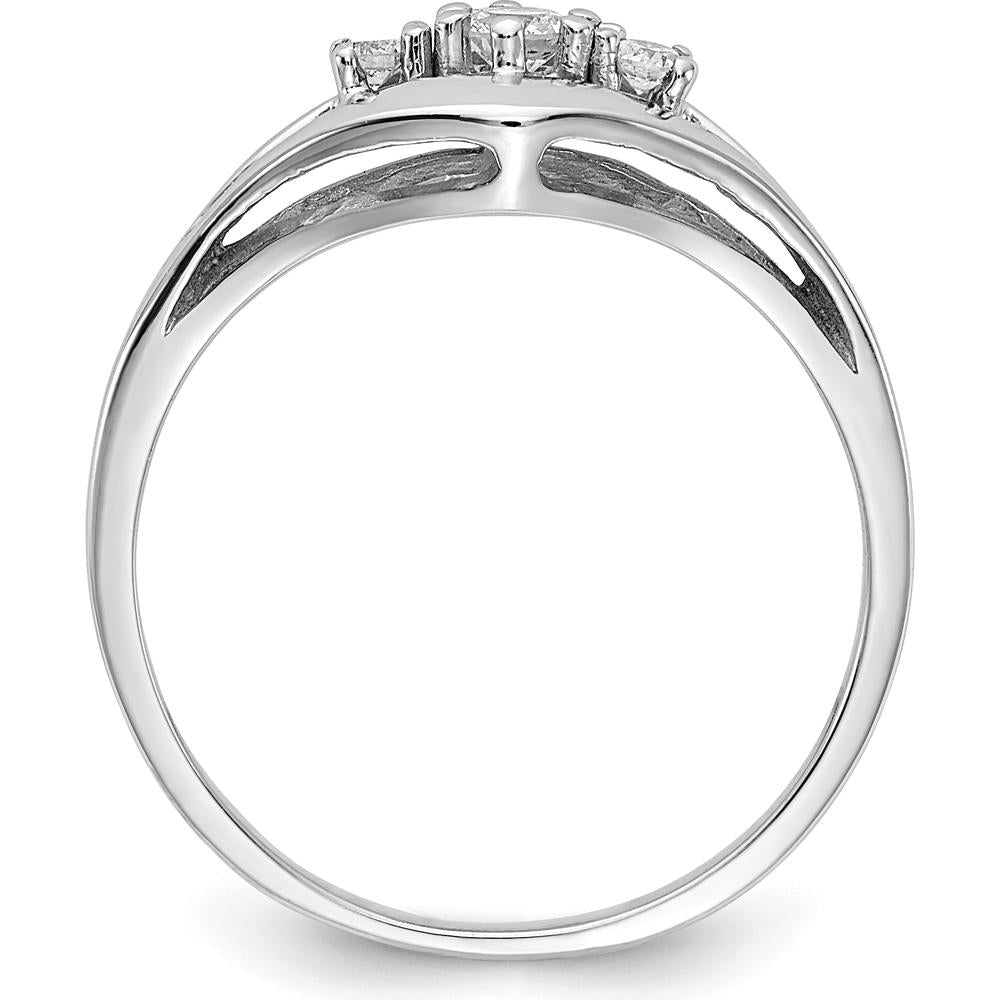 14K White Gold Polished Diamond Ring with Round Faceted Diamonds - 0.135 Carat Total Diamond Weight by Monteluci Fine Jewelry