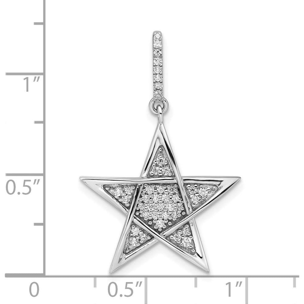 14K White Gold Polished Diamond Star Pendant with 1/4 Carat Diamonds by Oro Pregiato