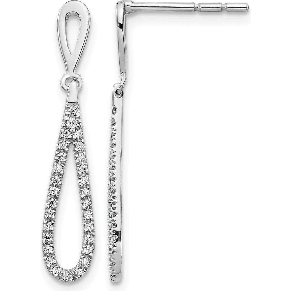 14K White Gold Polished Diamond Teardrop Dangle Post Earrings - 0.024 Carat Total Diamond Weight by Monteluci Fine Jewelry