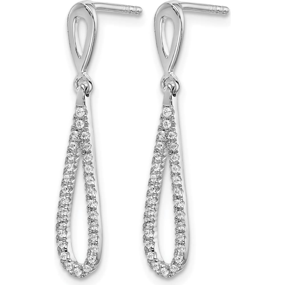 14K White Gold Polished Diamond Teardrop Dangle Post Earrings - 0.024 Carat Total Diamond Weight by Monteluci Fine Jewelry
