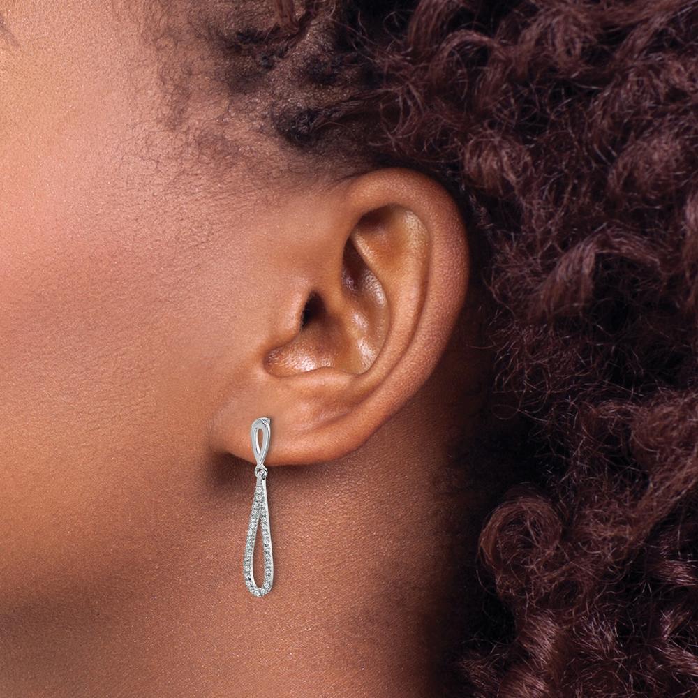 14K White Gold Polished Diamond Teardrop Dangle Post Earrings - 0.024 Carat Total Diamond Weight by Monteluci Fine Jewelry
