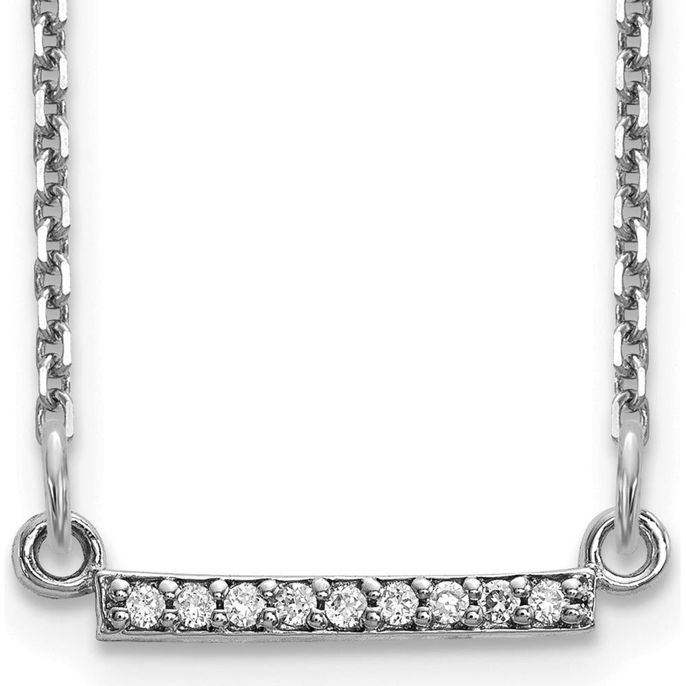 14K White Gold Polished Diamond Tiny Bar Necklace with 9 Round Faceted Diamonds - 1/20 Carat Total Diamond Weight by Oro Pregiato