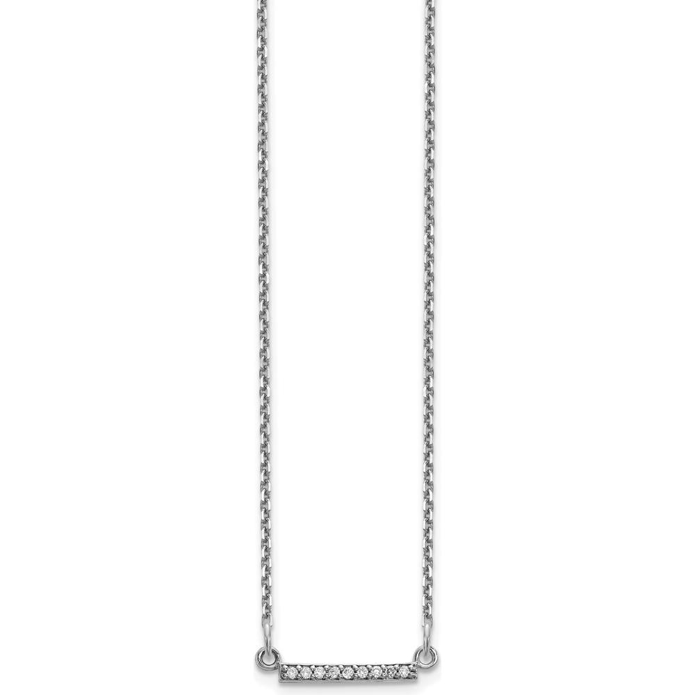 14K White Gold Polished Diamond Tiny Bar Necklace with 9 Round Faceted Diamonds - 1/20 Carat Total Diamond Weight by Oro Pregiato
