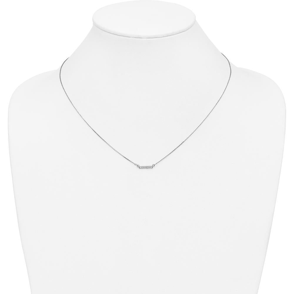 14K White Gold Polished Diamond Tiny Bar Necklace with 9 Round Faceted Diamonds - 1/20 Carat Total Diamond Weight by Oro Pregiato