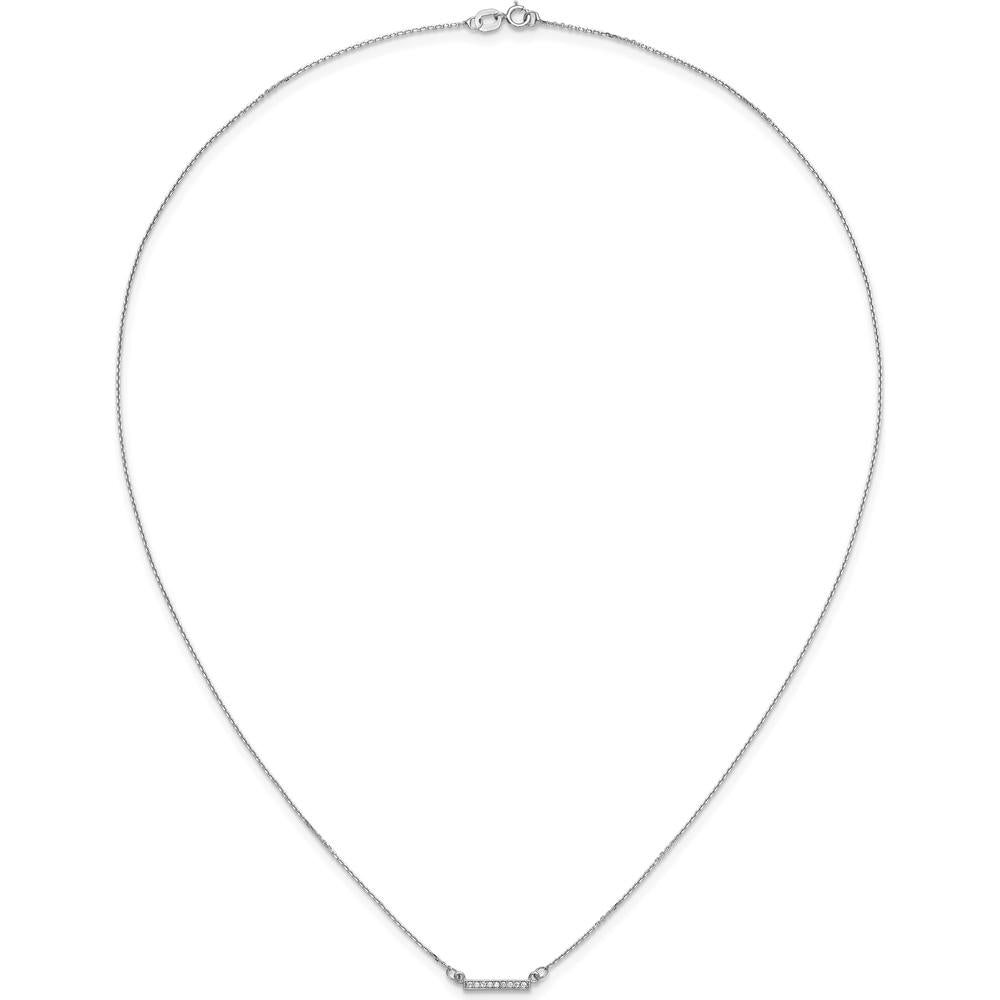 14K White Gold Polished Diamond Tiny Bar Necklace with 9 Round Faceted Diamonds - 1/20 Carat Total Diamond Weight by Oro Pregiato