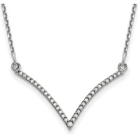14K White Gold Polished Diamond V-Necklace - 1/8 Carat Total Diamond Weight by Oro Pregiato