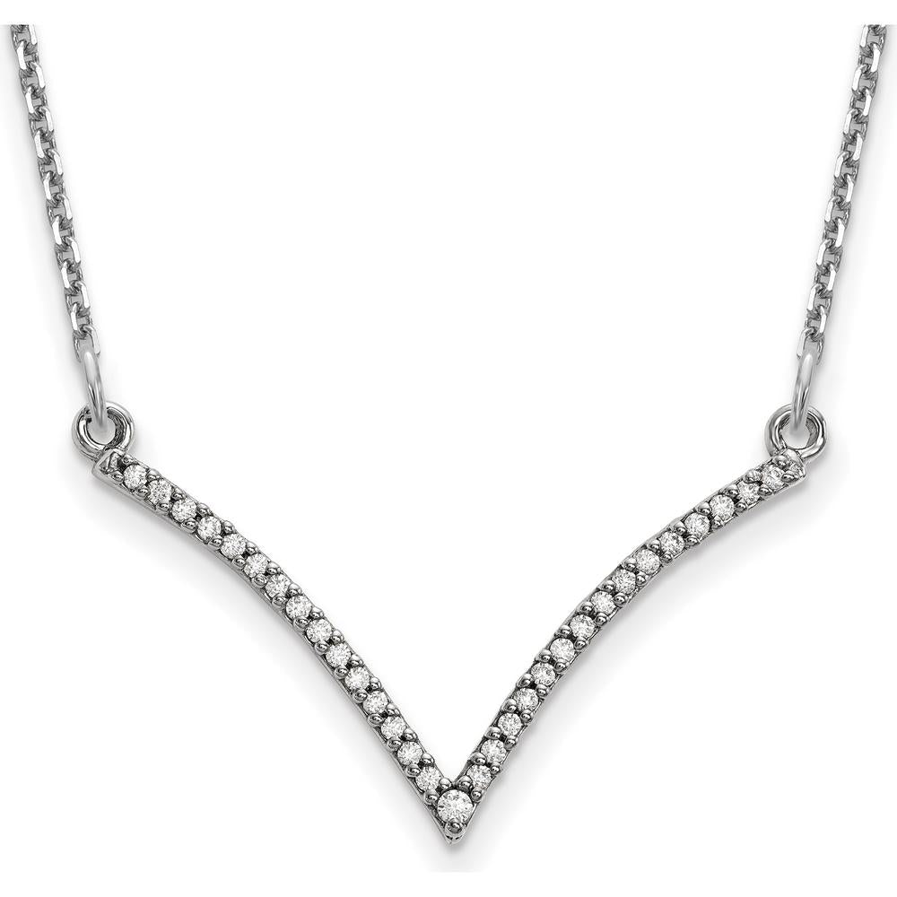 14K White Gold Polished Diamond V-Necklace - 1/8 Carat Total Diamond Weight by Oro Pregiato