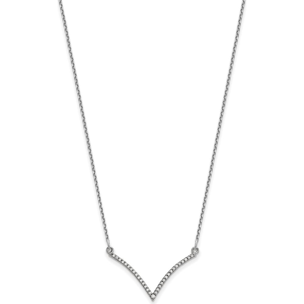 14K White Gold Polished Diamond V-Necklace - 1/8 Carat Total Diamond Weight by Oro Pregiato
