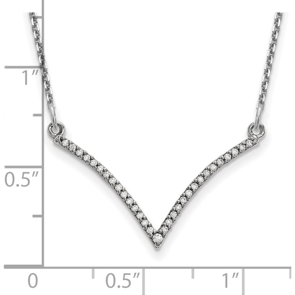 14K White Gold Polished Diamond V-Necklace - 1/8 Carat Total Diamond Weight by Oro Pregiato