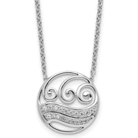 14K White Gold Polished Diamond Wave Pendant Necklace with 1/6 Carat of Round Diamonds by Oro Pregiato