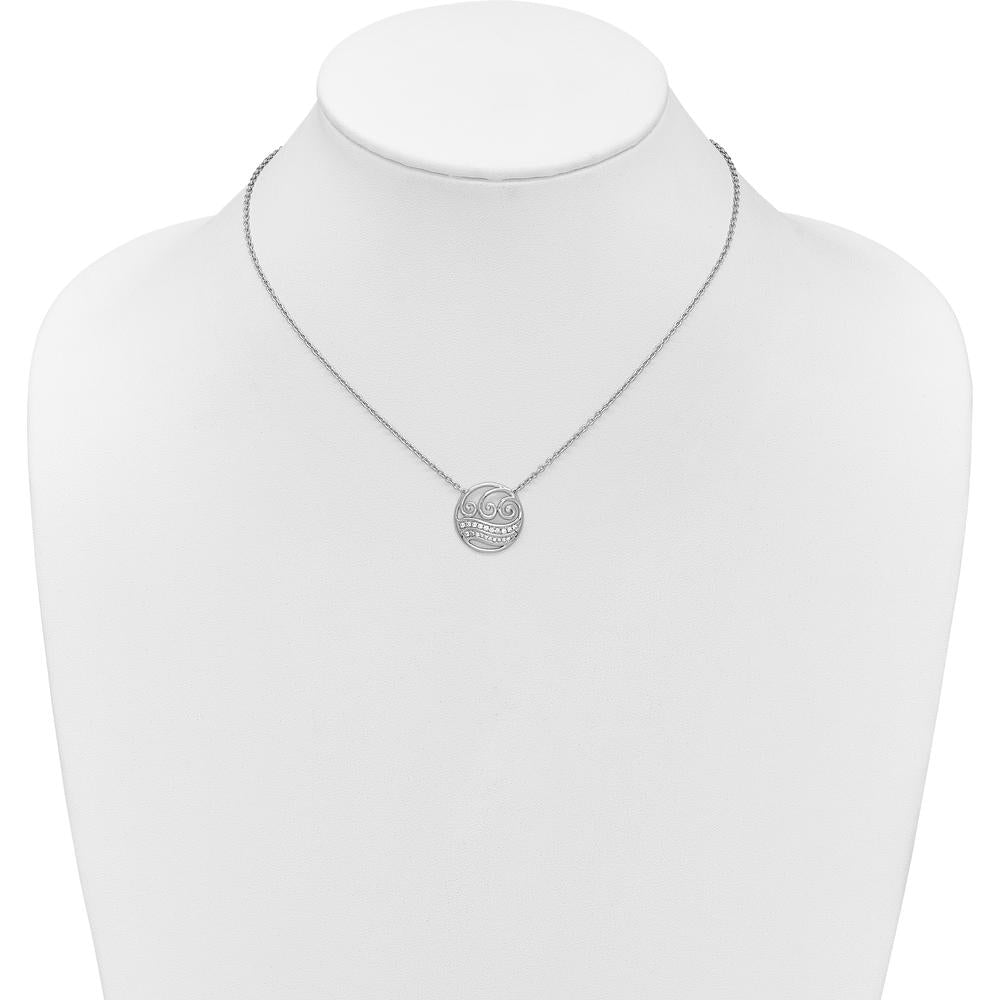 14K White Gold Polished Diamond Wave Pendant Necklace with 1/6 Carat of Round Diamonds by Oro Pregiato