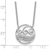 14K White Gold Polished Diamond Wave Pendant Necklace with 1/6 Carat of Round Diamonds by Oro Pregiato