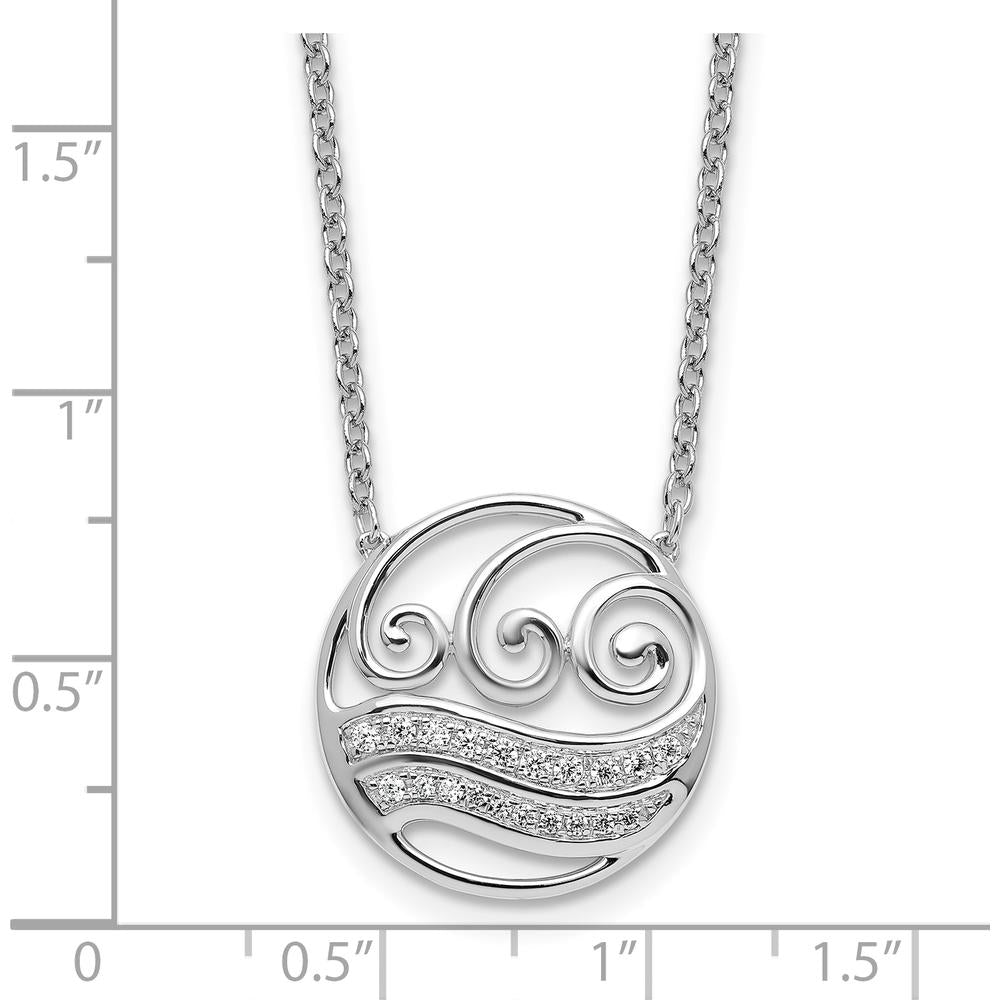 14K White Gold Polished Diamond Wave Pendant Necklace with 1/6 Carat of Round Diamonds by Oro Pregiato