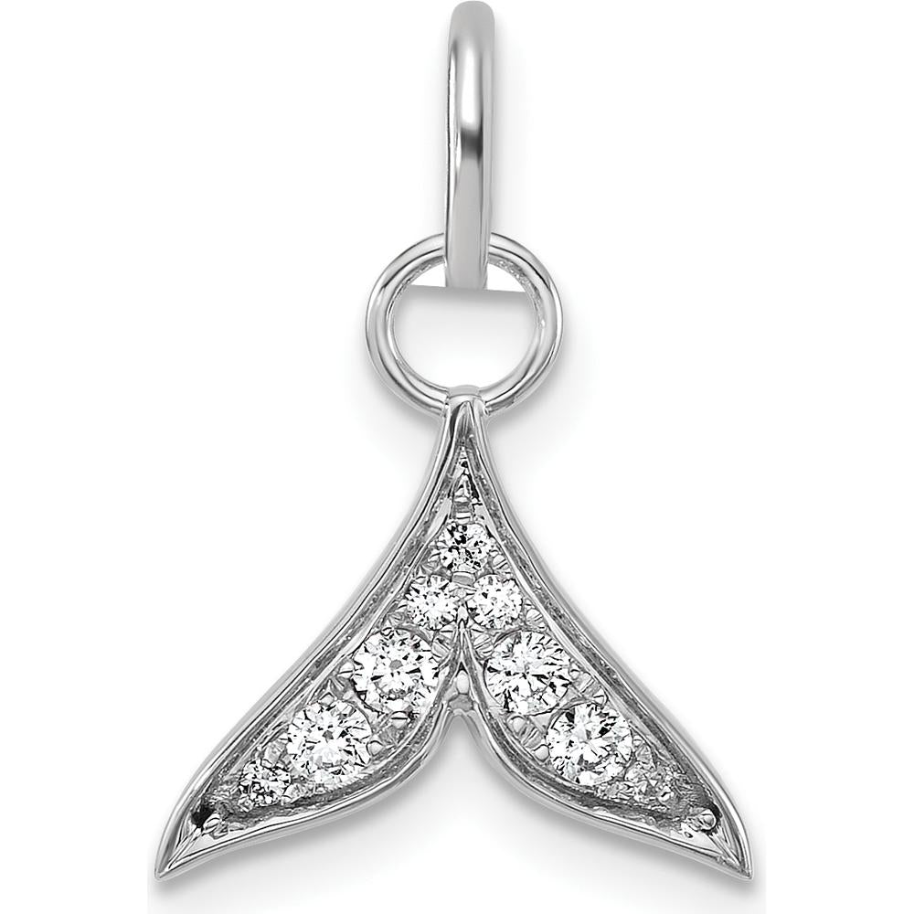 14K White Gold Polished Diamond Whale Tail Charm with 0.085 Carat Total Diamond Weight by Oro Pregiato