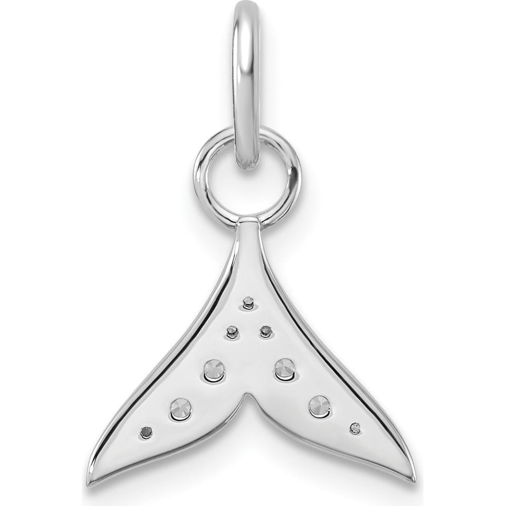 14K White Gold Polished Diamond Whale Tail Charm with 0.085 Carat Total Diamond Weight by Oro Pregiato