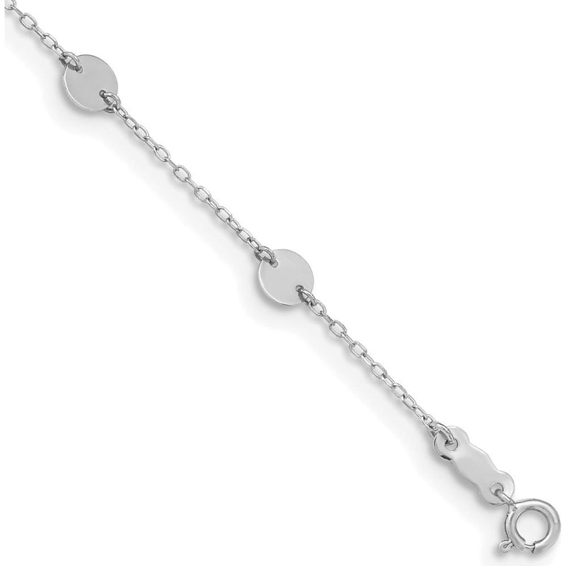 14K White Gold Polished Disc 9-Station Anklet with 1" Extender - Adjustable Length 10"