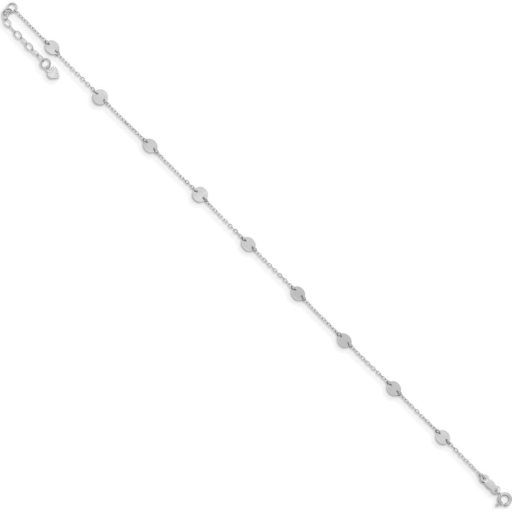 14K White Gold Polished Disc 9-Station Anklet with 1" Extender - Adjustable Length 10"