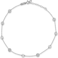 14K White Gold Polished Disc 9-Station Anklet with 1" Extender - Adjustable Length 10"