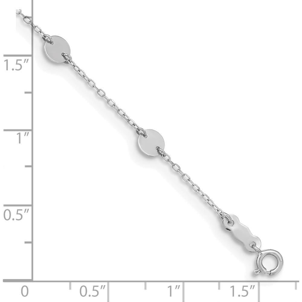 14K White Gold Polished Disc 9-Station Anklet with 1" Extender - Adjustable Length 10"
