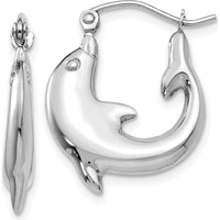 14K White Gold Polished Dolphin Hoop Earrings - Elegant and Playful Design by 0