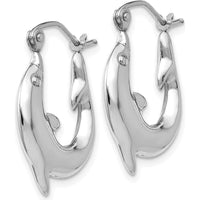 14K White Gold Polished Dolphin Hoop Earrings - Elegant and Playful Design by 0