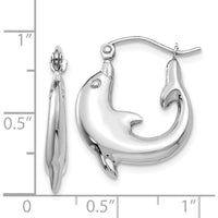 14K White Gold Polished Dolphin Hoop Earrings - Elegant and Playful Design by 0