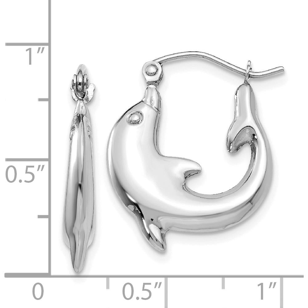14K White Gold Polished Dolphin Hoop Earrings - Elegant and Playful Design by 0