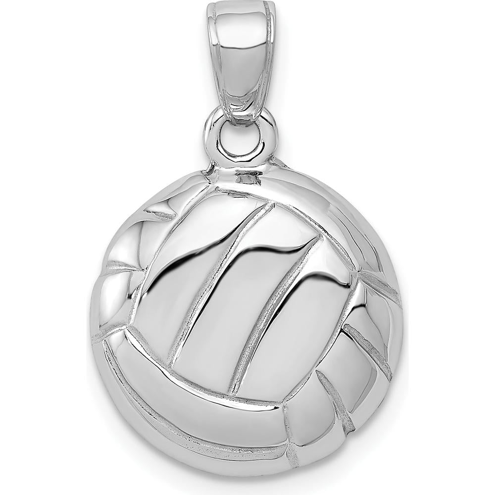 14K White Gold Polished Domed Open-Backed Volleyball Pendant with Rhodium Finish by Oro Pregiato