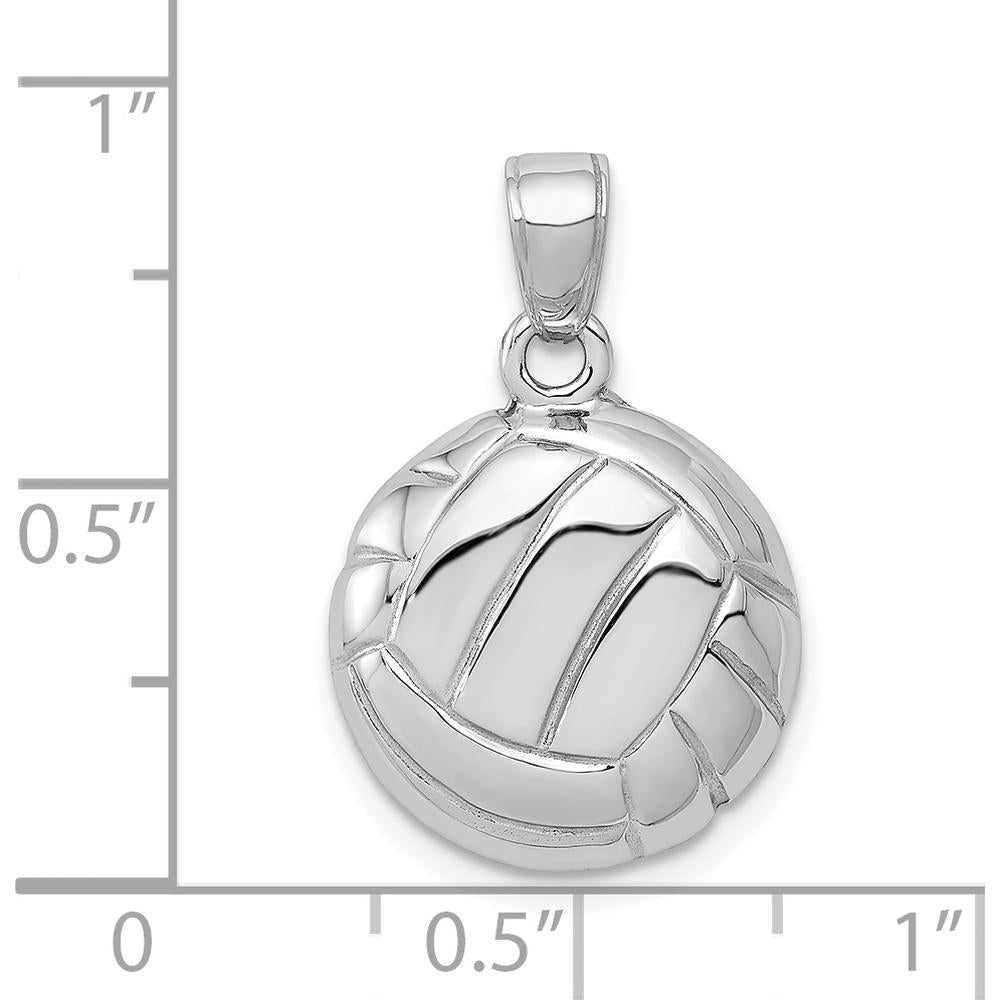 14K White Gold Polished Domed Open-Backed Volleyball Pendant with Rhodium Finish by Oro Pregiato