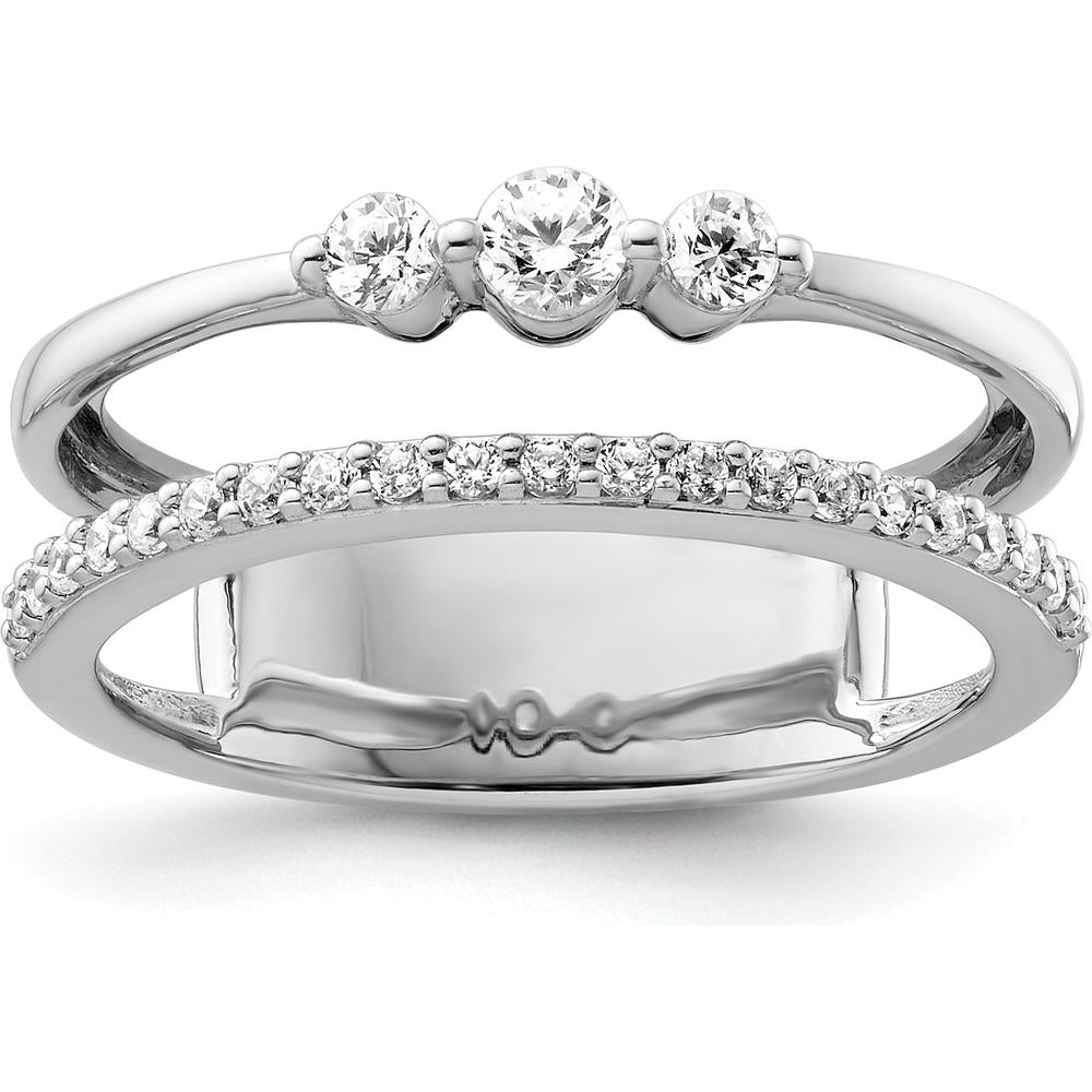 14K White Gold Polished Double Band Fashion Ring with Round Diamonds - 0.4 Carat Total Diamond Weight by 0